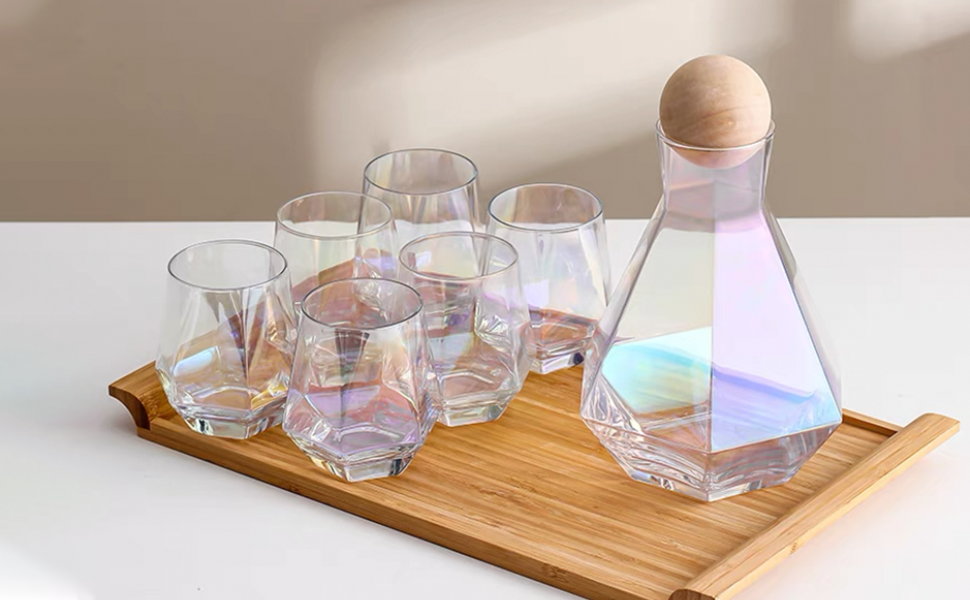 Wine Decanter Set with Glasses,Iridescent Diamond Wine