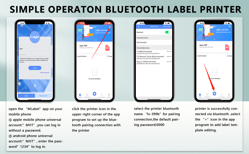 LENVII LV399B 58MM Bluetooth Thermal Label Printer 2 Inch Barcode
