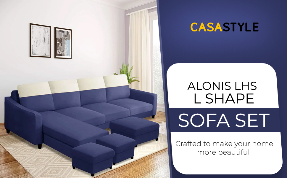 CASASTYLE Blenzon 3+2 Fabric Sofa Set (Dark Blue) 5 Seater Fabric