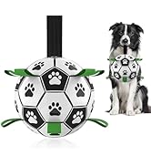 QDAN Premium Dog Toys Balls, Dog Soccer Ball with Straps, Dog Birthday Gifts, Herding Ball, Durab...