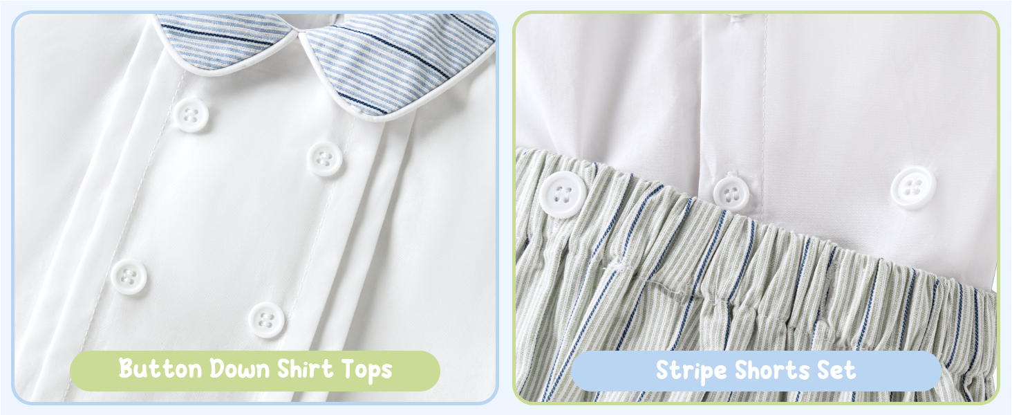 Baby Boy Summer Clothes Easter Outfit  Button Down Shirt Tops and Green Stripe Shorts Clothing Sets