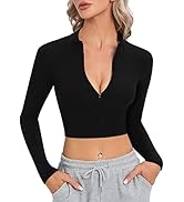 CLOZOZ Long Sleeve Crop Tops for Women Mock Turtleneck Tops Zip Up