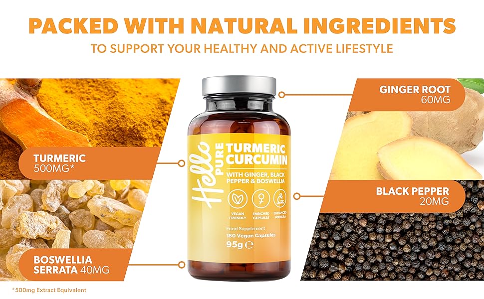 Turmeric Capsules High Strength 5000mg with Black Pepper, Ginger - Turmeric With Boswellia And Black Pepper