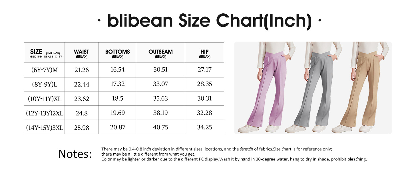 blibean girl kid bell bottom flare dresses uniform school  pants size 6 7 8 9 10 11 12 13 14 15 16