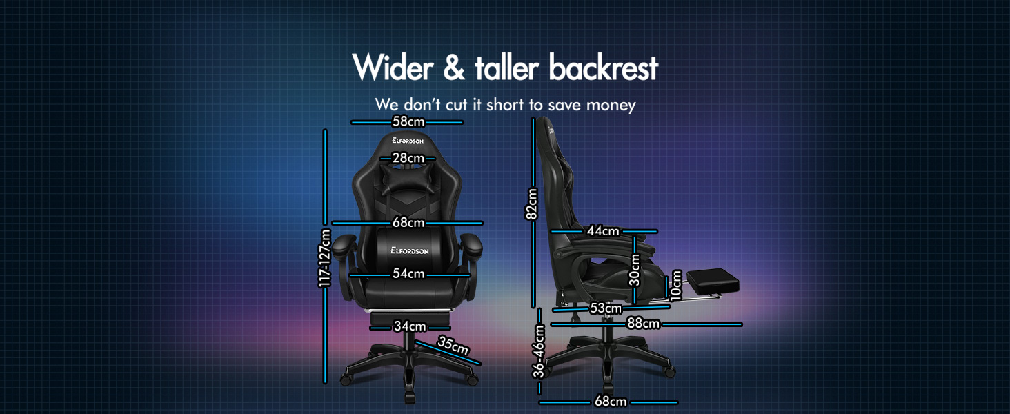 ELFORDSON Gaming Chair With RGB LED Light 8-Point Massage, Black 18 5-5