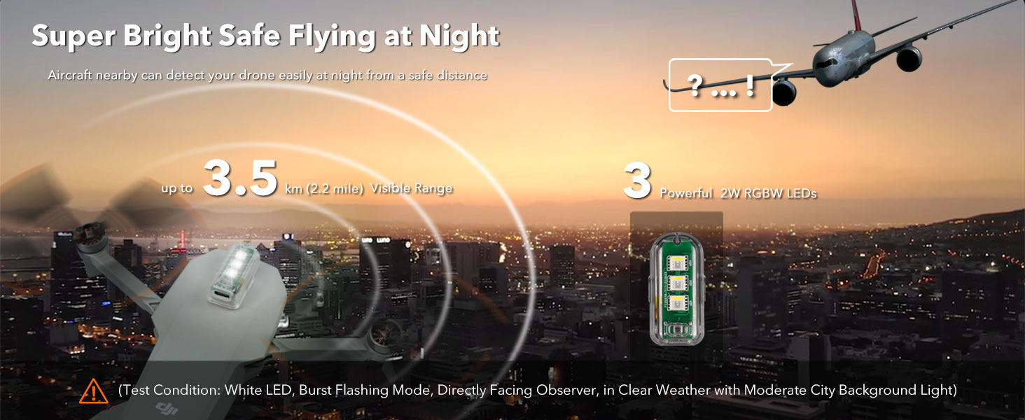SYMIK GS350 Drone Strobe Light, 3.5 KM Visibility Distance/3 Light Colors for DJI Mini 3 Pro, Mini 2