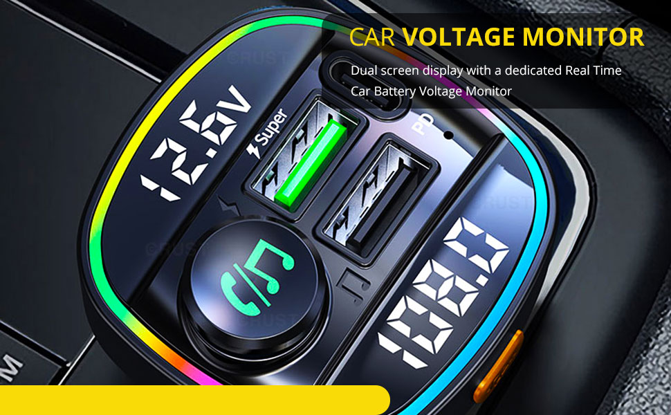 CRUST CS45 Car Bluetooth Device for Music System, FM Transmitter with Call Receiver