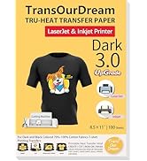 TransOurDream Iron on Heat Transfer Paper for Dark T Shirts (100 Sheets 8.5x11, Dark 3.0) Printab...
