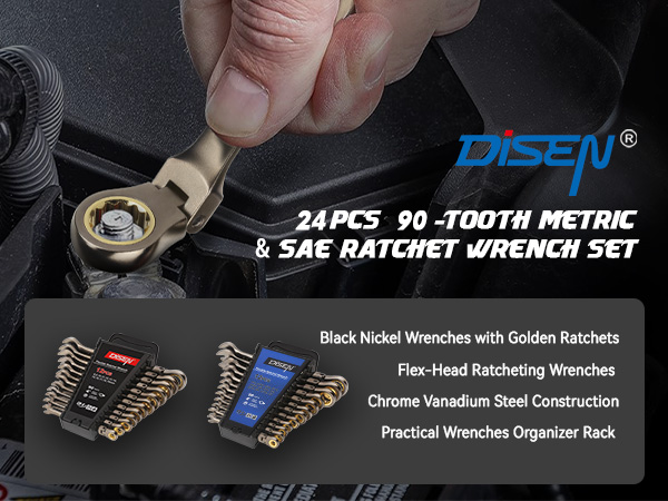 その他 Senn DISEN 24pcs 90-Teeth Ratchet Wrenches Set, Flex Head