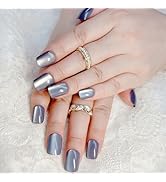 Short Square Press on Nails Purple Full Cover Fake Nails Pure Colour Acrylic Nails Glossy Glue on...