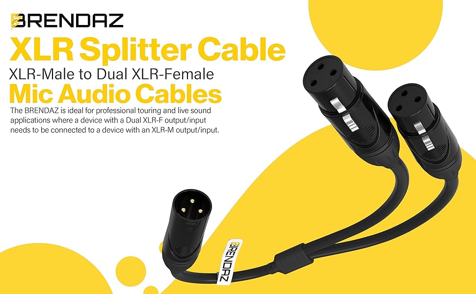 BRENDAZ XLR Male to Dual XLR Female Y Adapter Cable