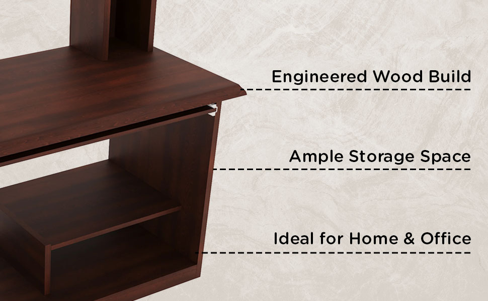 Nilkamal Dion Engineered Wood Computer Table Study Desk with Keyboard Tray and 7 Shelves