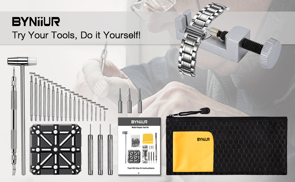 BYNIIUR Watch Link Removal Tool Kit, Watch Band Strap Pin
