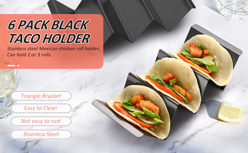 Black Taco Holder Stand,Set of 6 Stainless Steel Taco Tray