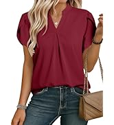 EVALESS Women's Dressy Casual Business Work Chiffon Blouses Tops Summer V Neck Cute Loose Petal S...