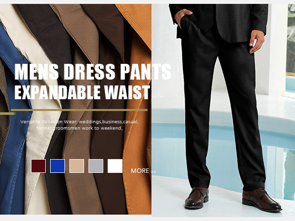 Anzuit Mens Dress Pants Black Slacks Slim Fit Expandable