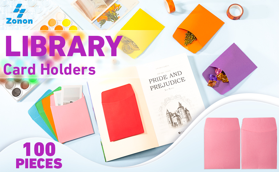 100 Pieces Library Card Envelope Colorful Small Packet Envelope Library Card Pocket