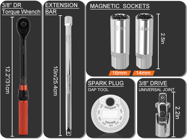 miq.*❩❤️ Matework 3/8-Inch Drive Torque Wrench, 6PCS Magnetic Spark