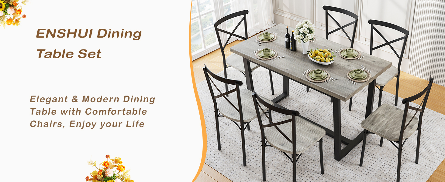 ENSHUI 7 Piece Rectangular Dining Table Set, Dining Table
