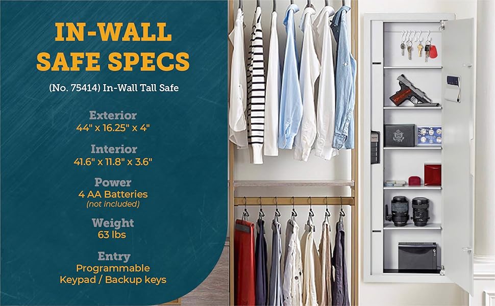 SnapSafe In Wall Tall Safe, Light Grey, 75414 Hidden Gun Safe