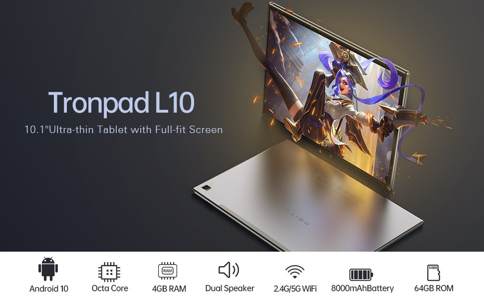 Android 10 Tablet,Octa Core, 4GB RAM, Dual Speaker, 2.4g/5g Wifi, 8000mAh battery, 64GB ROM