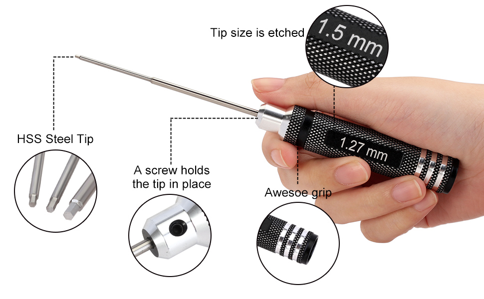 INJORA 7 PCs RC Hex Screw Driver Set, RC Car Tool Kit 0.9