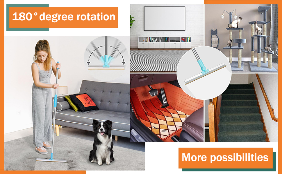 Carpet Rake for Pet Hair Removal, Adjustable Long Handle