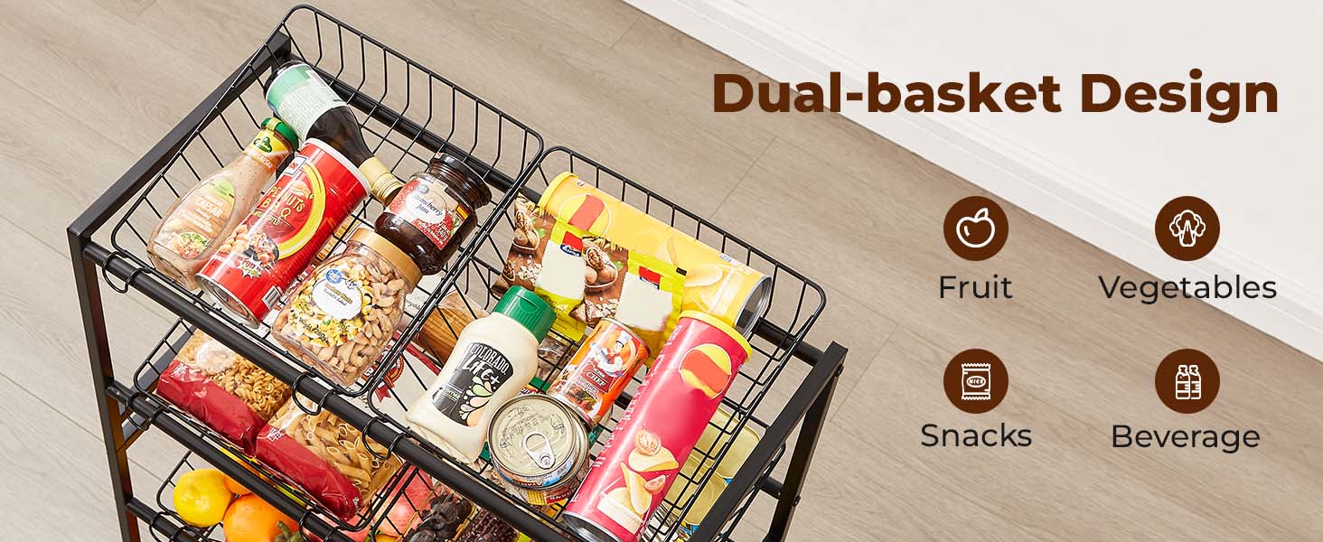 Evermagin Kitchen Storage Cart, 4 Tier Fruit Basket