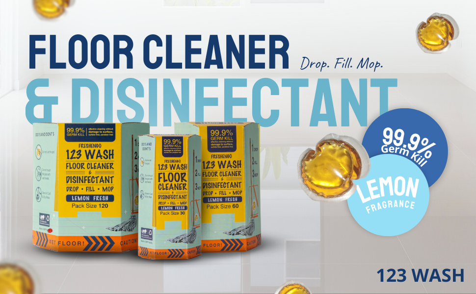 FRESHENGO Floor Cleaner & Disinfectant Liquid Pods Kills 99.9 Germs Safe for Kids & Pets (Lemon