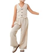 WDIRARA Girl's 2 Piece Outfits Button Down Sleeveless Blazer Vest Wide Leg Pants Set