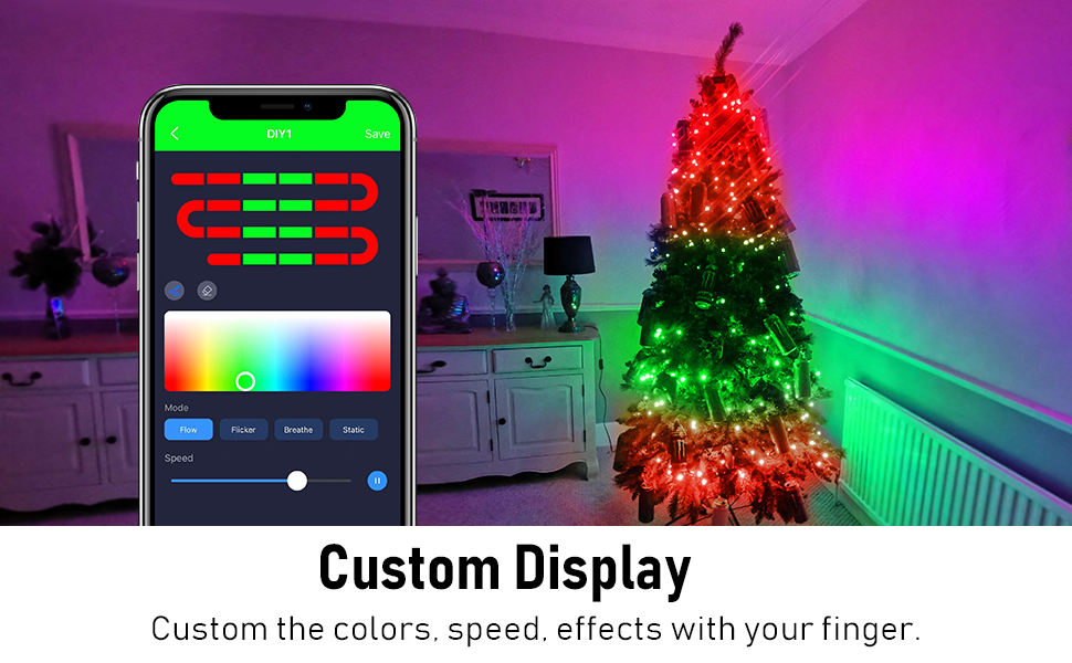 C9 Outdoor Christmas Lights with Custom Display, 33FT 50LED App