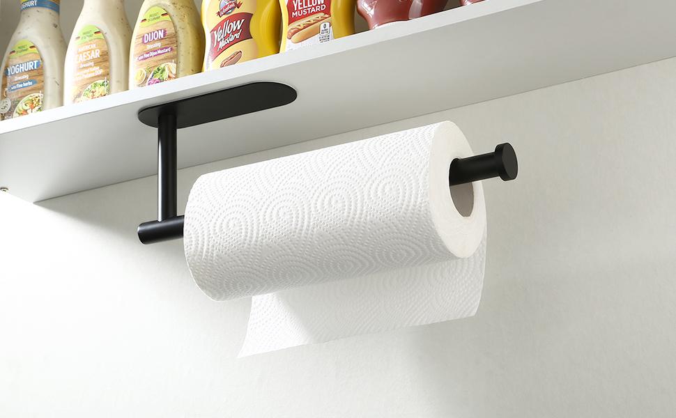 KES Black Kitchen Roll Holder Under Self Adhesive Paper Towel Holder Kitchen Roll