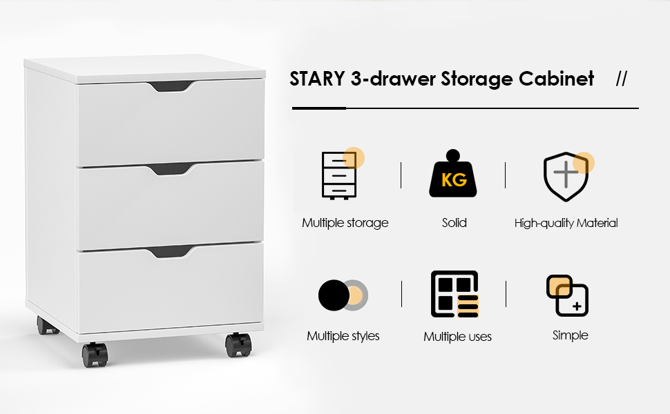 STARY Fully Assembled 3 Drawer Wood Rolling File