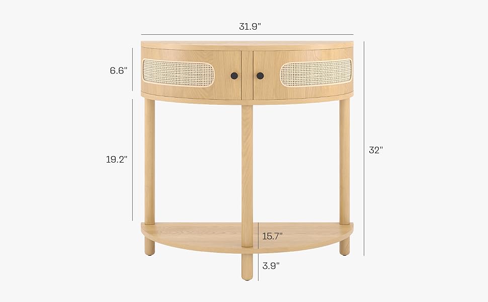 Rattan Half Moon Entry Table Small Console Table with