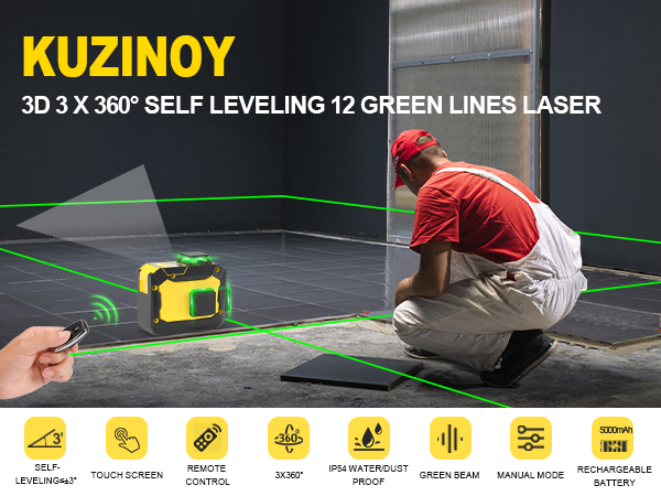 LiLichan⚐︎38 Kuzinoy 3x360° Laser Level Self Leveling 3D Green Laser