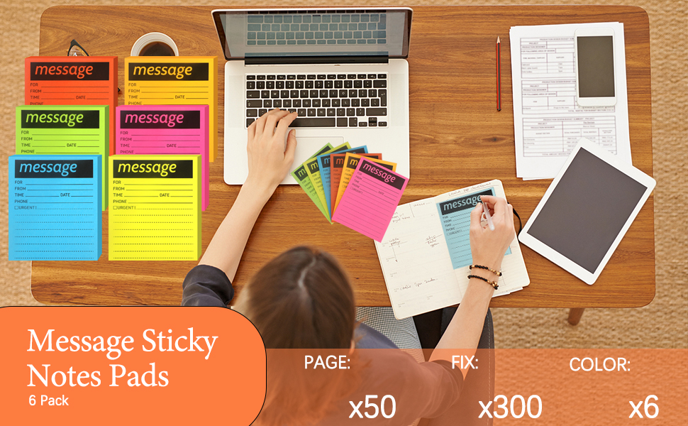 Message Sticky Notes Pads,Skycase 6 Pack Colorful Self Stick Note Pads