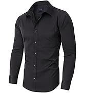 Alimens & Gentle Men's Dress Shirts Solid Long Sleeve Stretch Wrinkle-Free Button Down Shirt with...