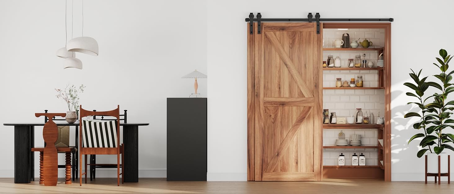 WINSOON 5FT Single Track Bypass Barn Door Hardware Double Doors Kit, Heavy Duty