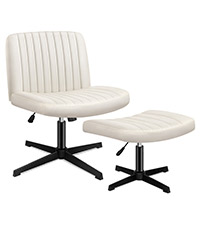 ELFORDSON Cross Legged Office Chair With Ottoman, Wide Seat Armless Desk Chairs No Wheels Mid Back Velvet Pink 85778847