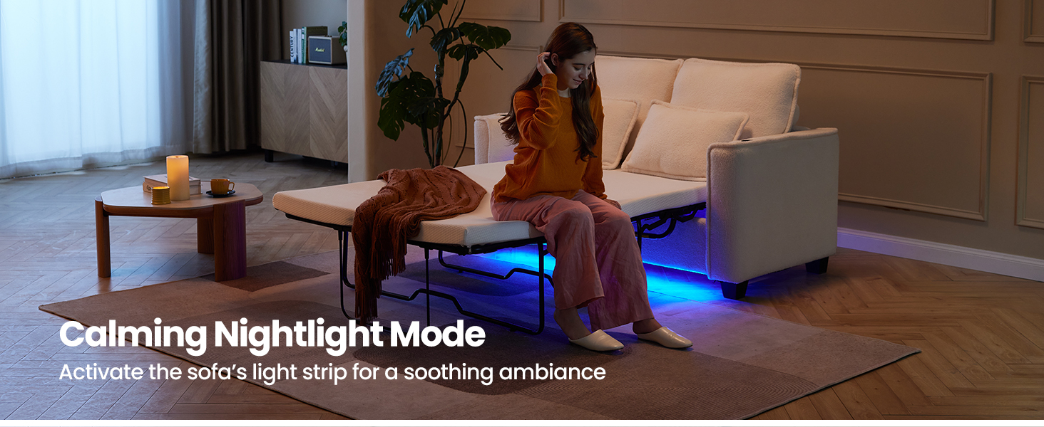 pull out sofa rv sleeper bed queen sleepr couch boucle USB 20W charger cup holder led solid wood