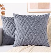 decorUhome Couch Throw Pillow Covers 18x18 Set of 2, Decorative Soft Plush Faux Wool Pillow Cover...