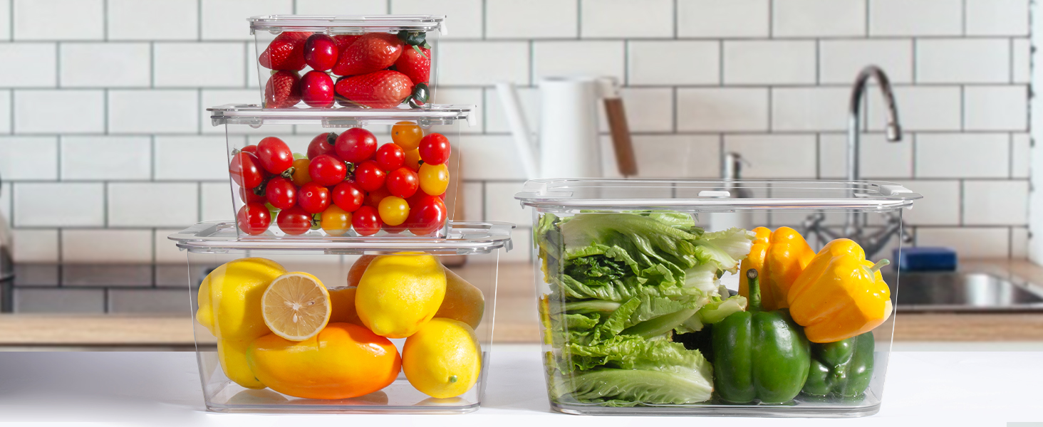 LUXEAR 4 Pack Fruit Vegetable Containers for Fridge