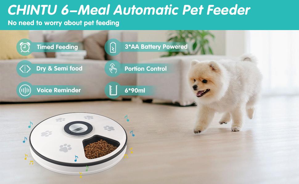 Chintu Automatic Cat Food Dispenser, Auto Cat Feeder 6 Meals Pet Wet Food
