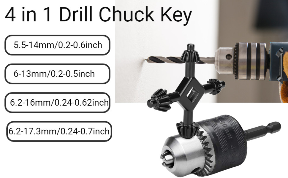 4 in 1 Drill Chuck Key 4 Way Multifunctional Steel Chuck Key Fit