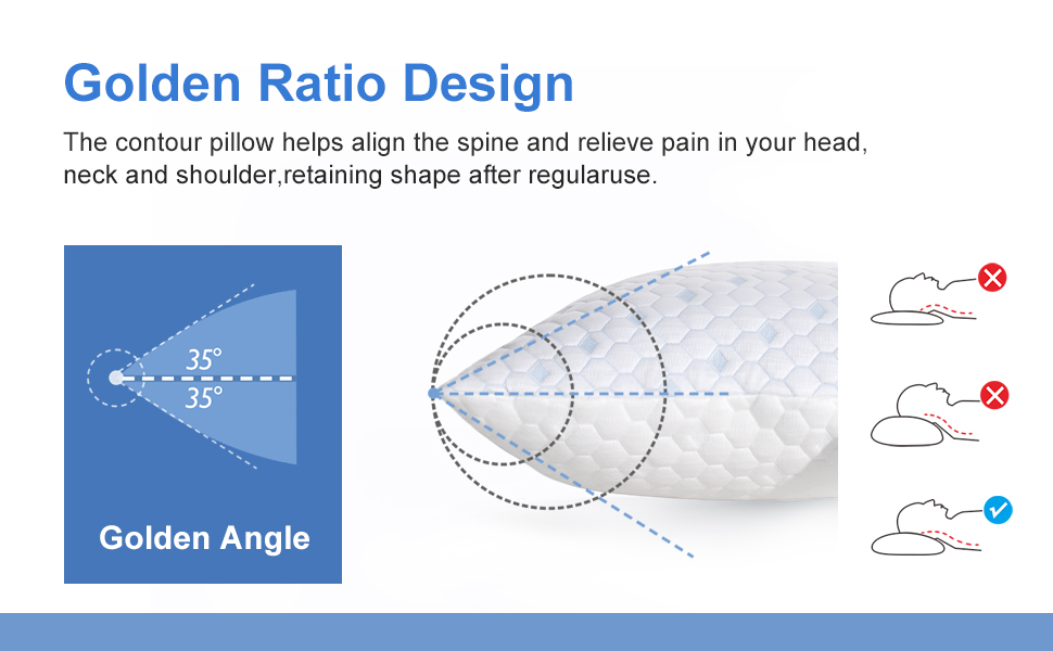 ESHINE Memory Foam Pillows Queen Size Set of 2 Cooling