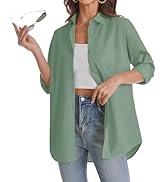 Oversized Button Down Shirts for Women Casual Lightweight Long Sleeve Solid Cotton Blouses Loose ...