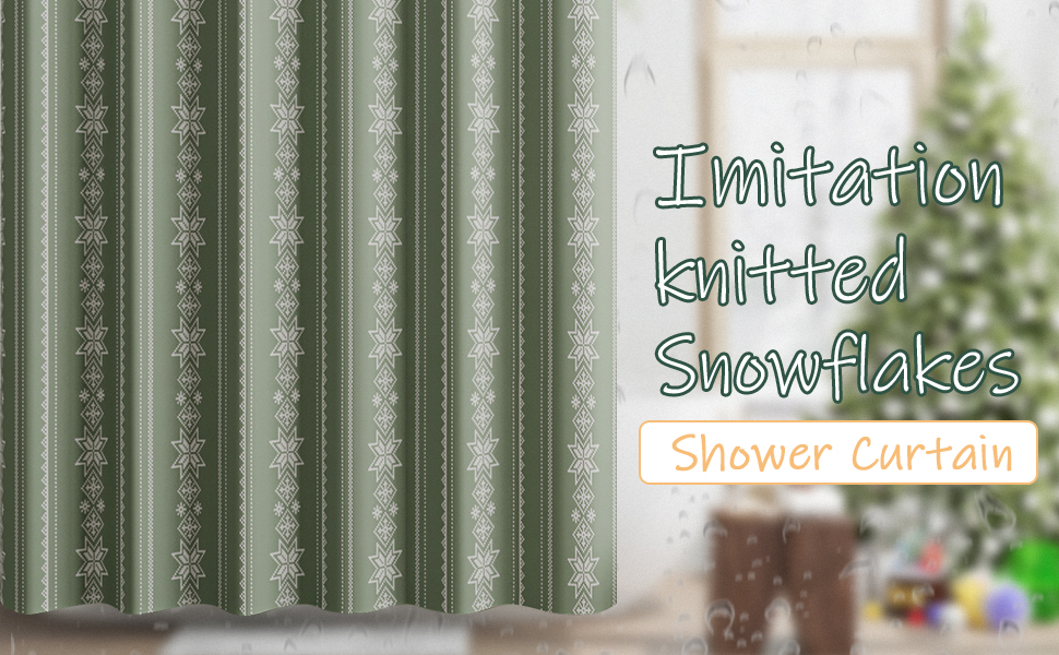 jinchan Christmas Shower Curtain, Green and White Snowflake