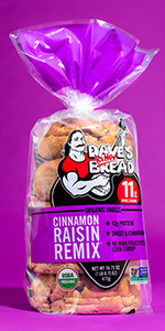 Daves killer bread, organic bagels, organic cinnamon raisin bagels, bagel