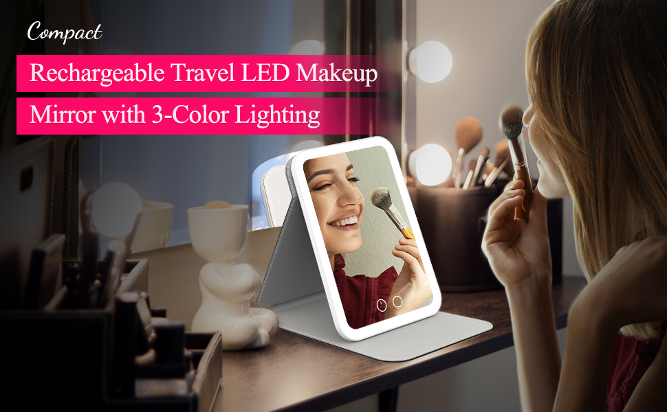 EASEHOLD Travel Portable Makeup Mirror with 52 LED Lights, Foldable