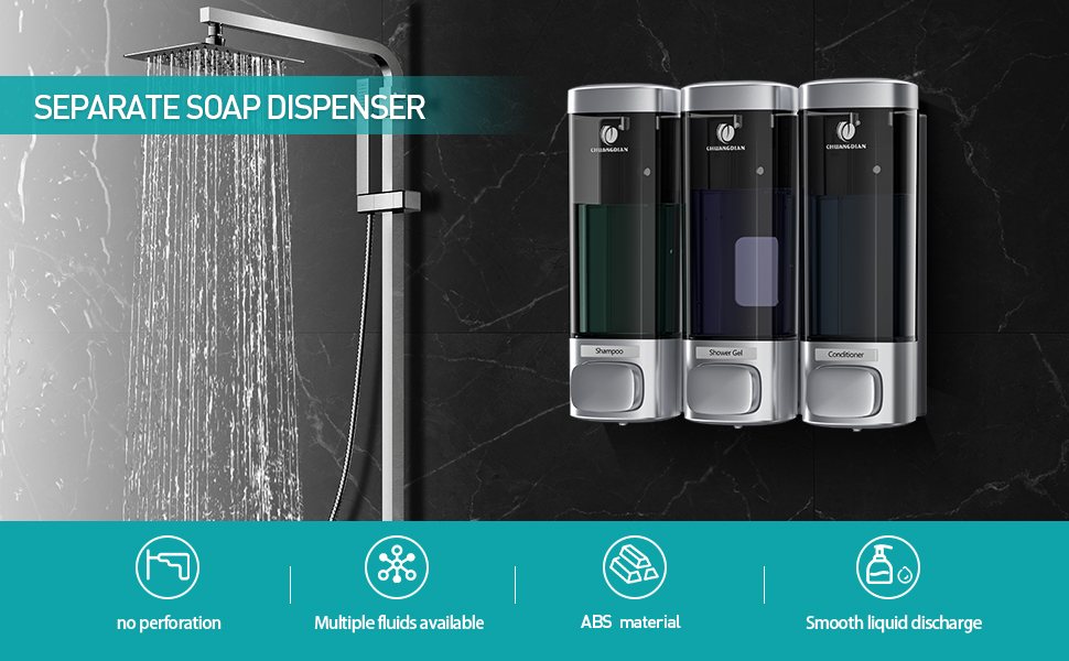 Shampoo Dispenser for Shower Wall 3 Chamber Refill Lotion